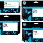 Cartuchos de Tinta HP 728 - 300ml  F9K15A Yellow, F9K16A Magenta, F9K17A Cyan, F9J68A