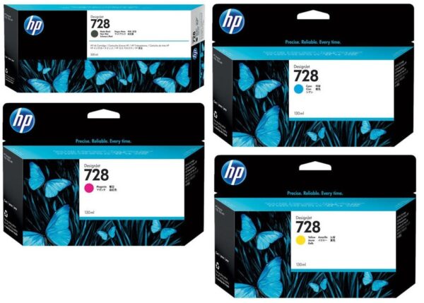 Cartuchos de Tinta HP 728 - 300ml  F9K15A Yellow, F9K16A Magenta, F9K17A Cyan, F9J68A