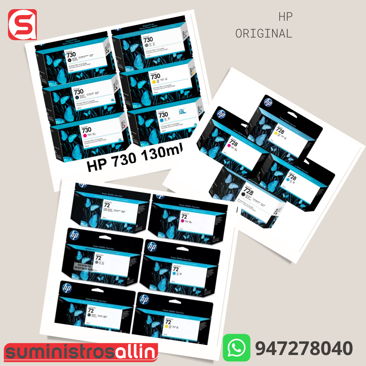hp 72 tinta original 730 / 72 / 726 colores matte blak, magenta, yellow, cyan de 130 ml - Imagen 1