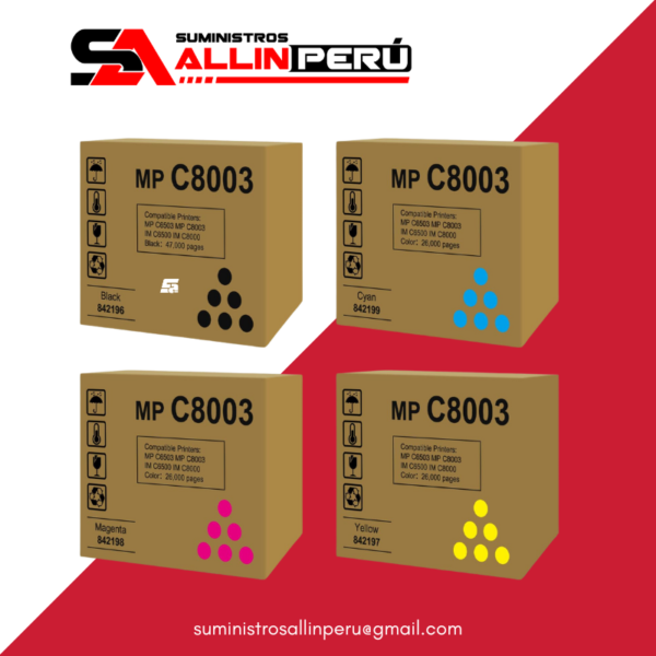 VANCOOH MPC8003 Cartucho de tóner negro cian, magenta, yellow   MP C6503 MP C8003 IM C6500 IM C8000 Paquete